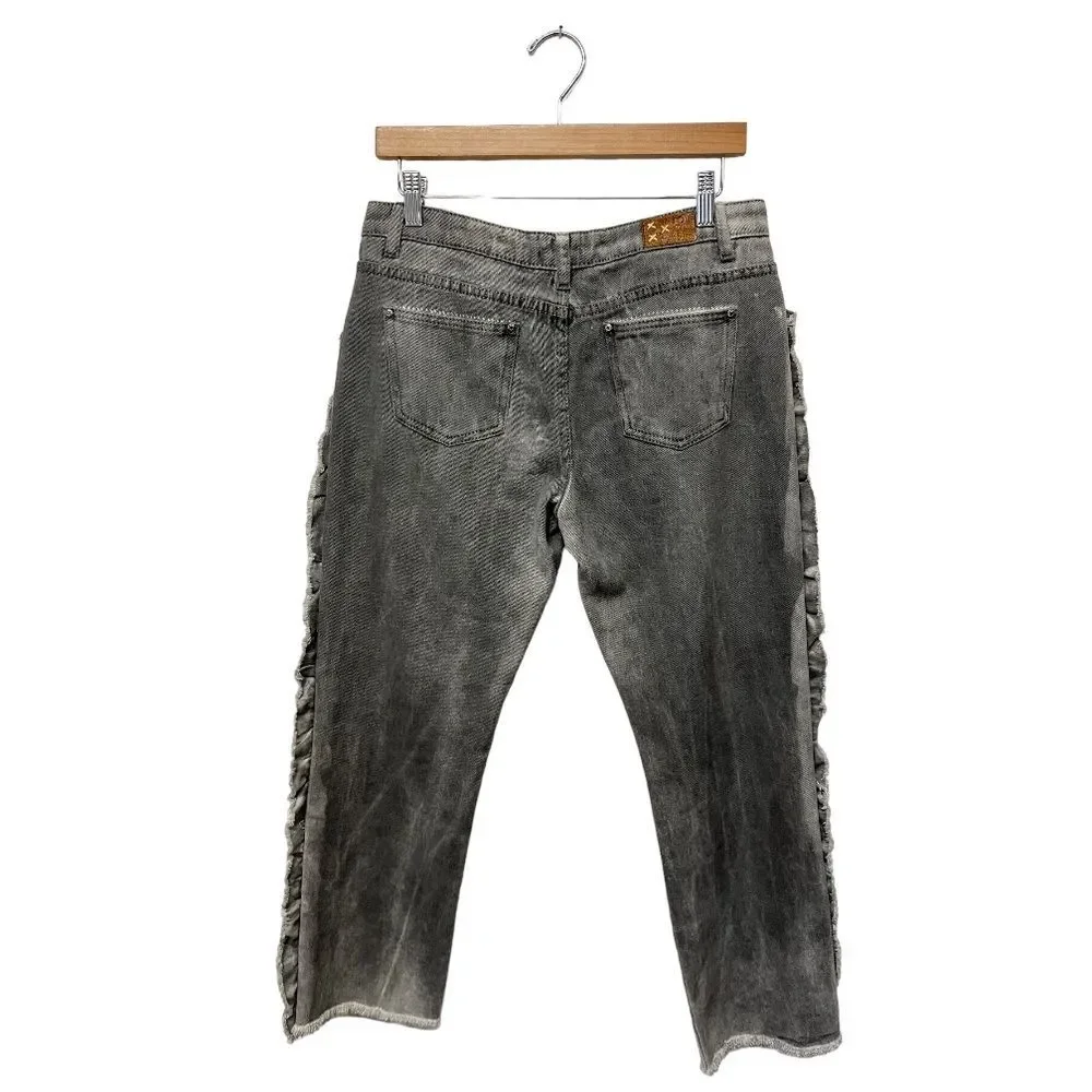 POL | Anthropologie Jeans Pol Ruffle Side Crochet Trim Mid Rise Cropped Gray M - Picture 5 of 12